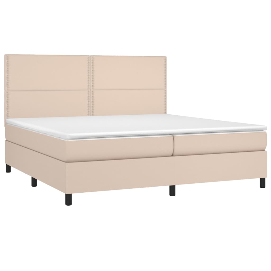 Κρεβάτι Boxspring με Στρώμα Καπουτσίνο 200x200εκ.από Συνθ.Δέρμα