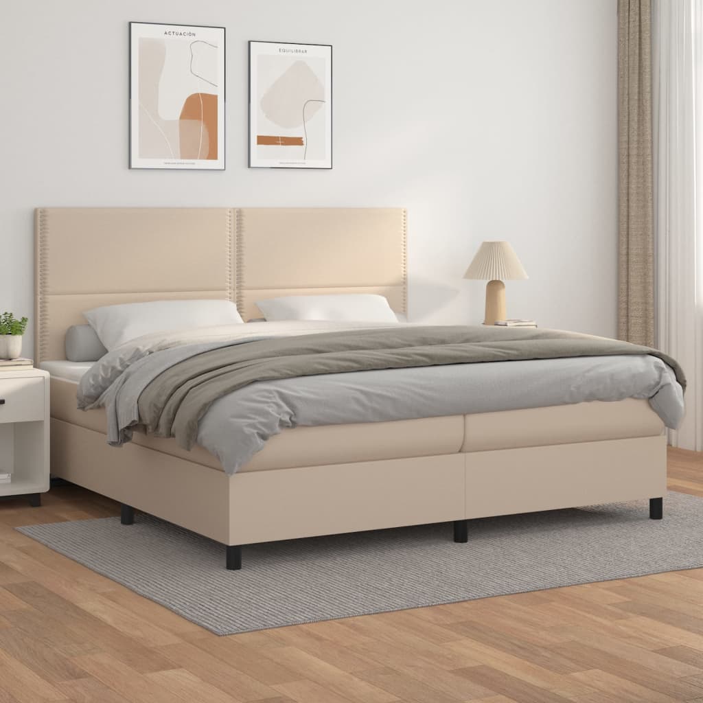 Κρεβάτι Boxspring με Στρώμα Καπουτσίνο 200x200εκ.από Συνθ.Δέρμα
