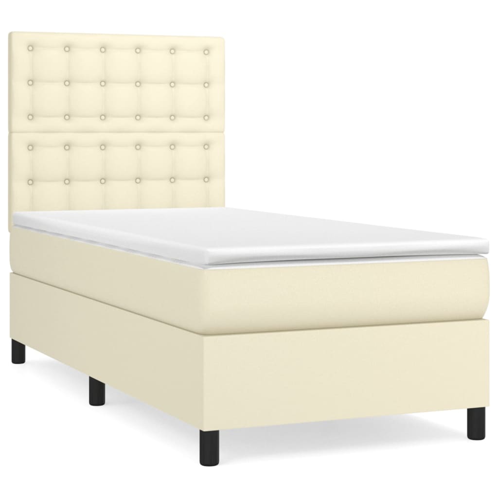 Κρεβάτι Boxspring με Στρώμα Κρεμ 80 x 200 εκ. Συνθετικό Δέρμα - Pakobazaar