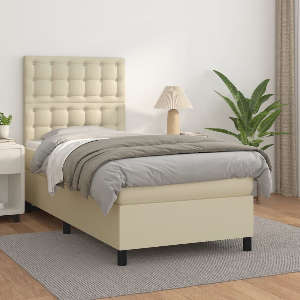 Κρεβάτι Boxspring με Στρώμα Κρεμ 80 x 200 εκ. Συνθετικό Δέρμα - Pakobazaar