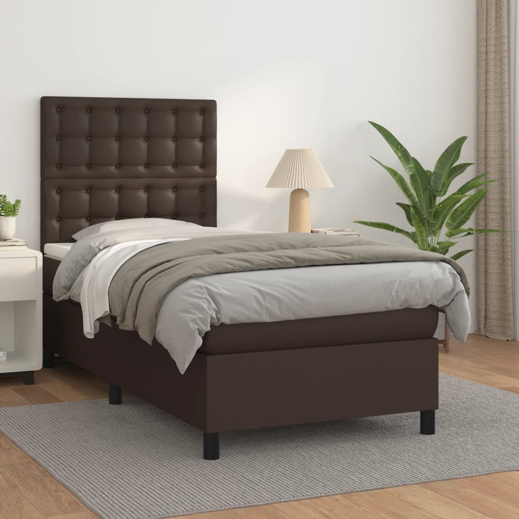 Κρεβάτι Boxspring με Στρώμα Καφέ 80 x 200 εκ. Συνθετικό Δέρμα