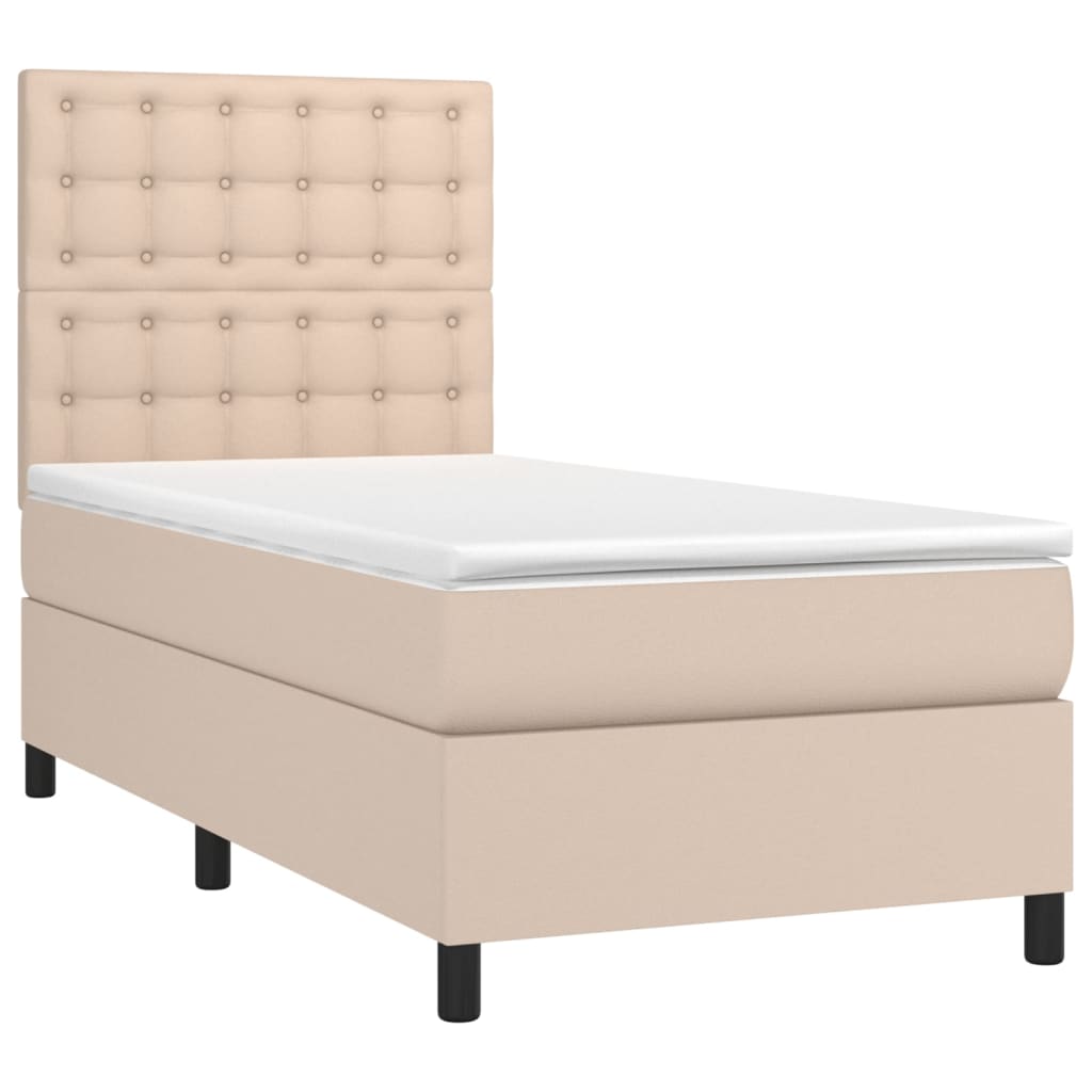 Κρεβάτι Boxspring με Στρώμα Καπουτσίνο 80x200 εκ. Συνθ. Δέρμα