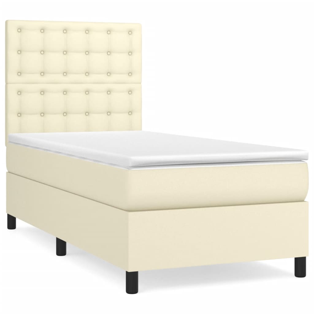 Κρεβάτι Boxspring με Στρώμα Κρεμ 90x190 εκ. από Συνθετικό Δέρμα - Pakobazaar