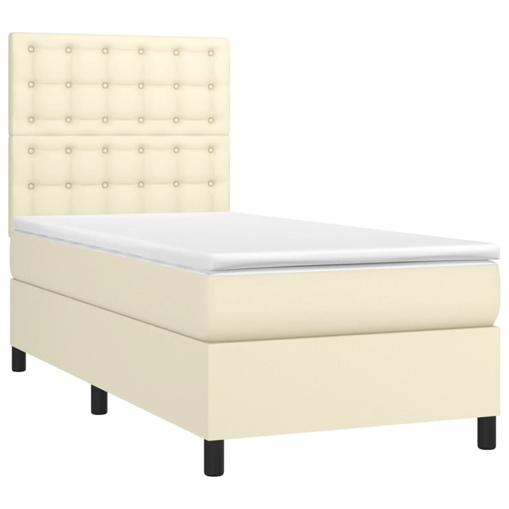 Κρεβάτι Boxspring με Στρώμα Κρεμ 90x200 εκ. από Συνθετικό Δέρμα - Pakobazaar