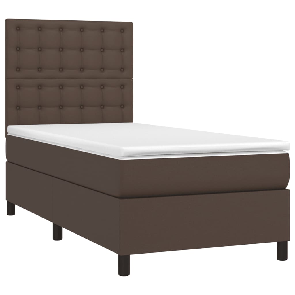 Κρεβάτι Boxspring με Στρώμα Καφέ 90x200 εκ. από Συνθετικό Δέρμα