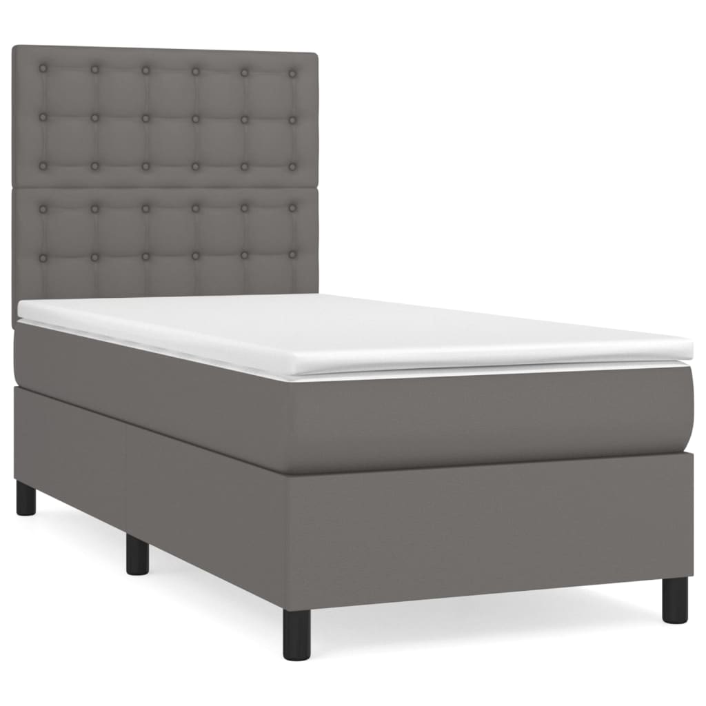 Κρεβάτι Boxspring με Στρώμα Γκρι 90x200 εκ. από Συνθετικό Δέρμα
