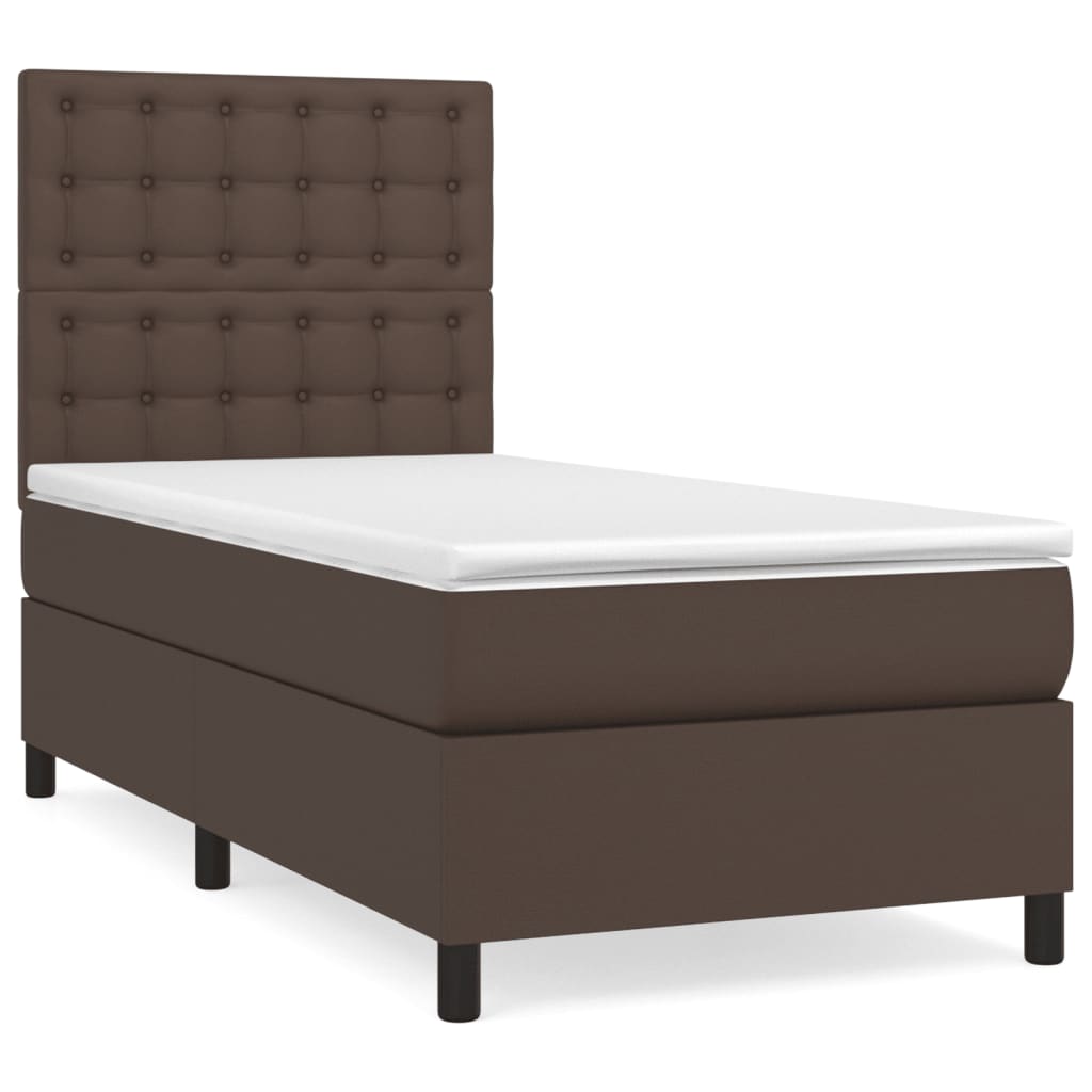 Κρεβάτι Boxspring με Στρώμα Καφέ 100x200εκ. από Συνθετικό Δέρμα