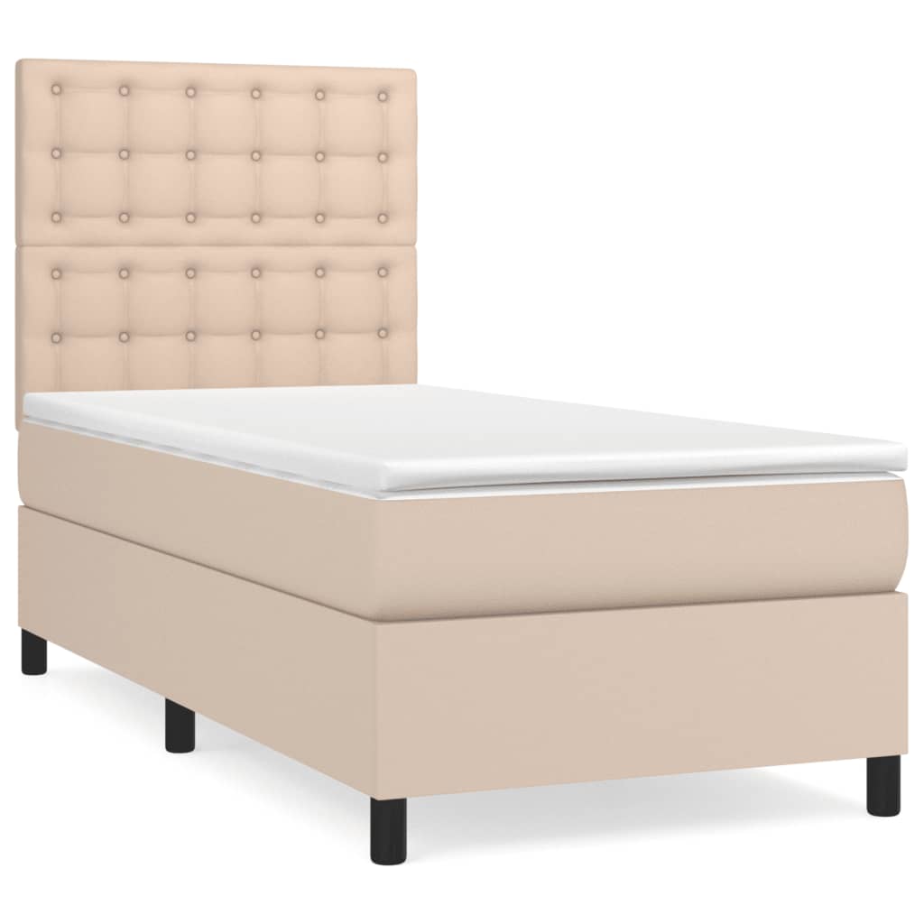 Κρεβάτι Boxspring με Στρώμα Καπουτσίνο 100x200εκ.από Συνθ.Δέρμα