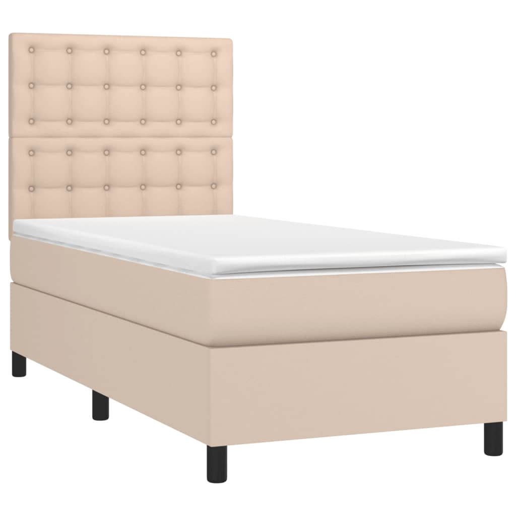 Κρεβάτι Boxspring με Στρώμα Καπουτσίνο 100x200εκ.από Συνθ.Δέρμα