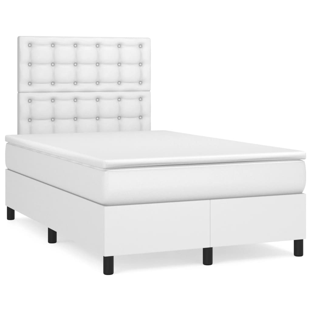 Κρεβάτι Boxspring με Στρώμα Λευκό 120x200εκ.από Συνθετικό Δέρμα