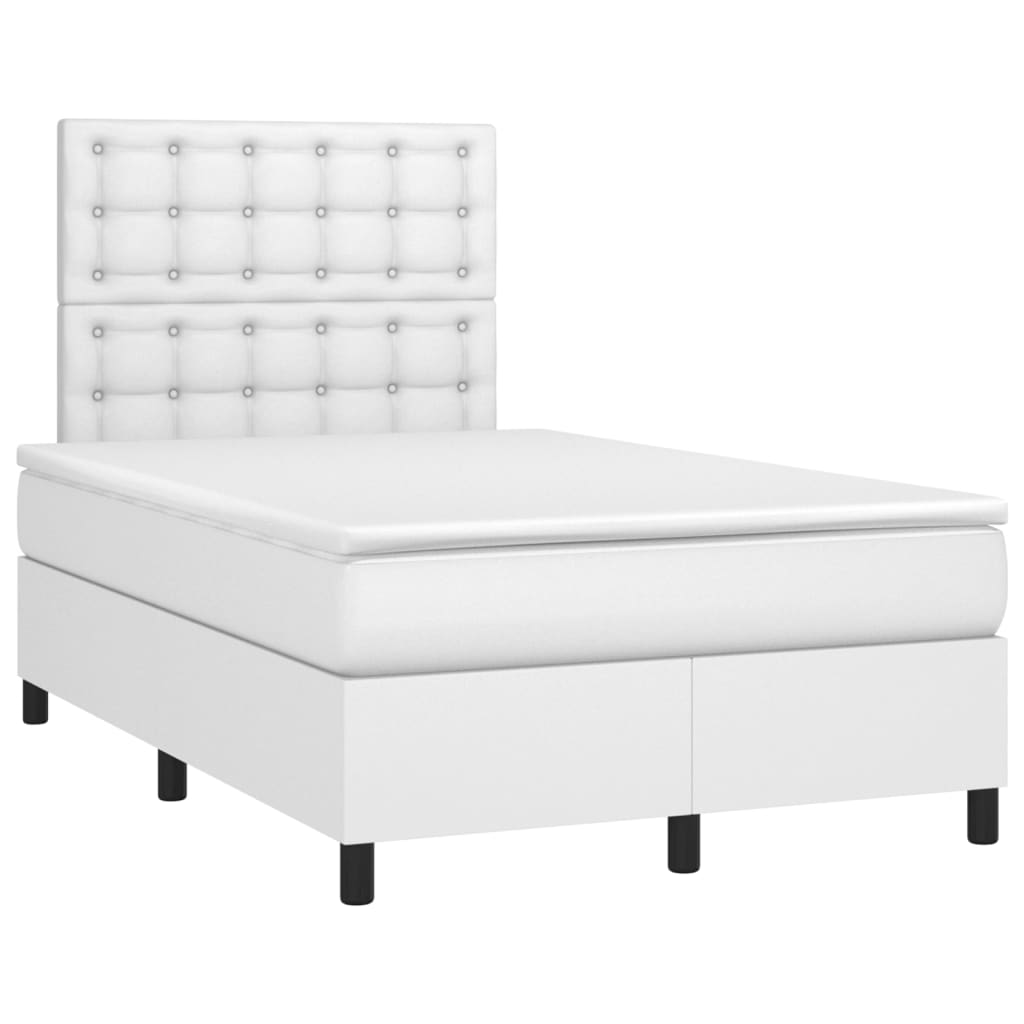 Κρεβάτι Boxspring με Στρώμα Λευκό 120x200εκ.από Συνθετικό Δέρμα