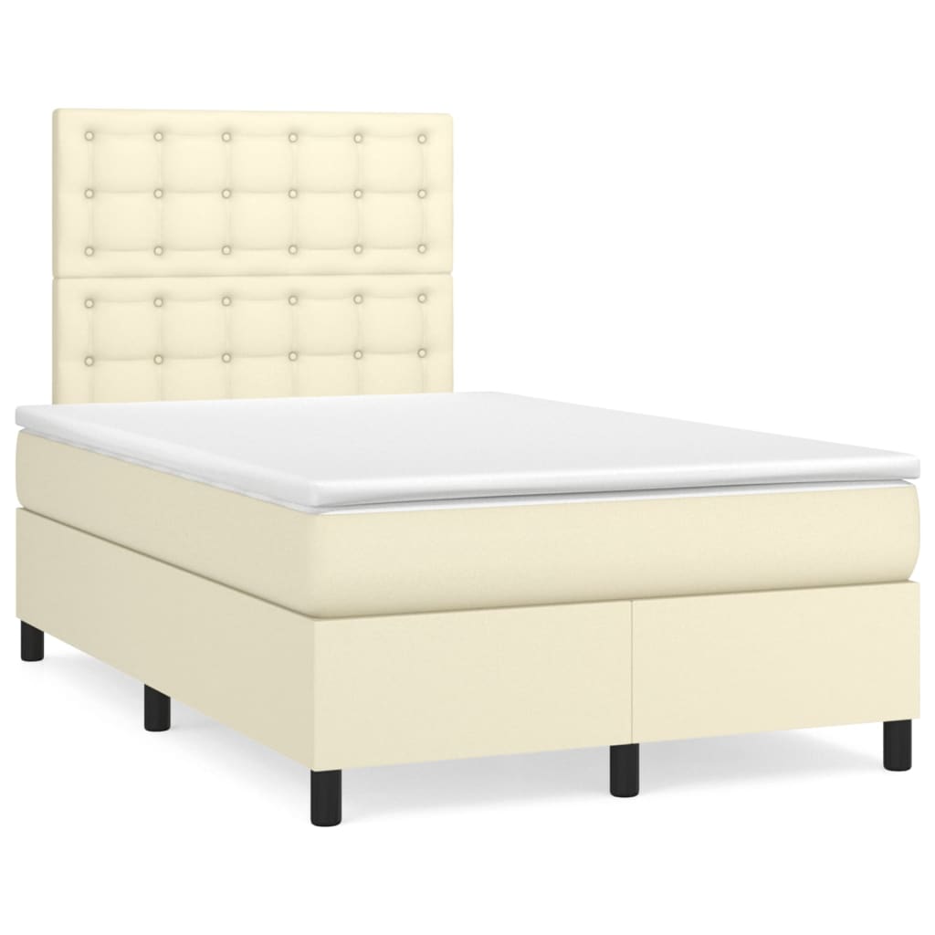 Κρεβάτι Boxspring με Στρώμα Κρεμ 120x200εκ. από Συνθετικό Δέρμα - Pakobazaar