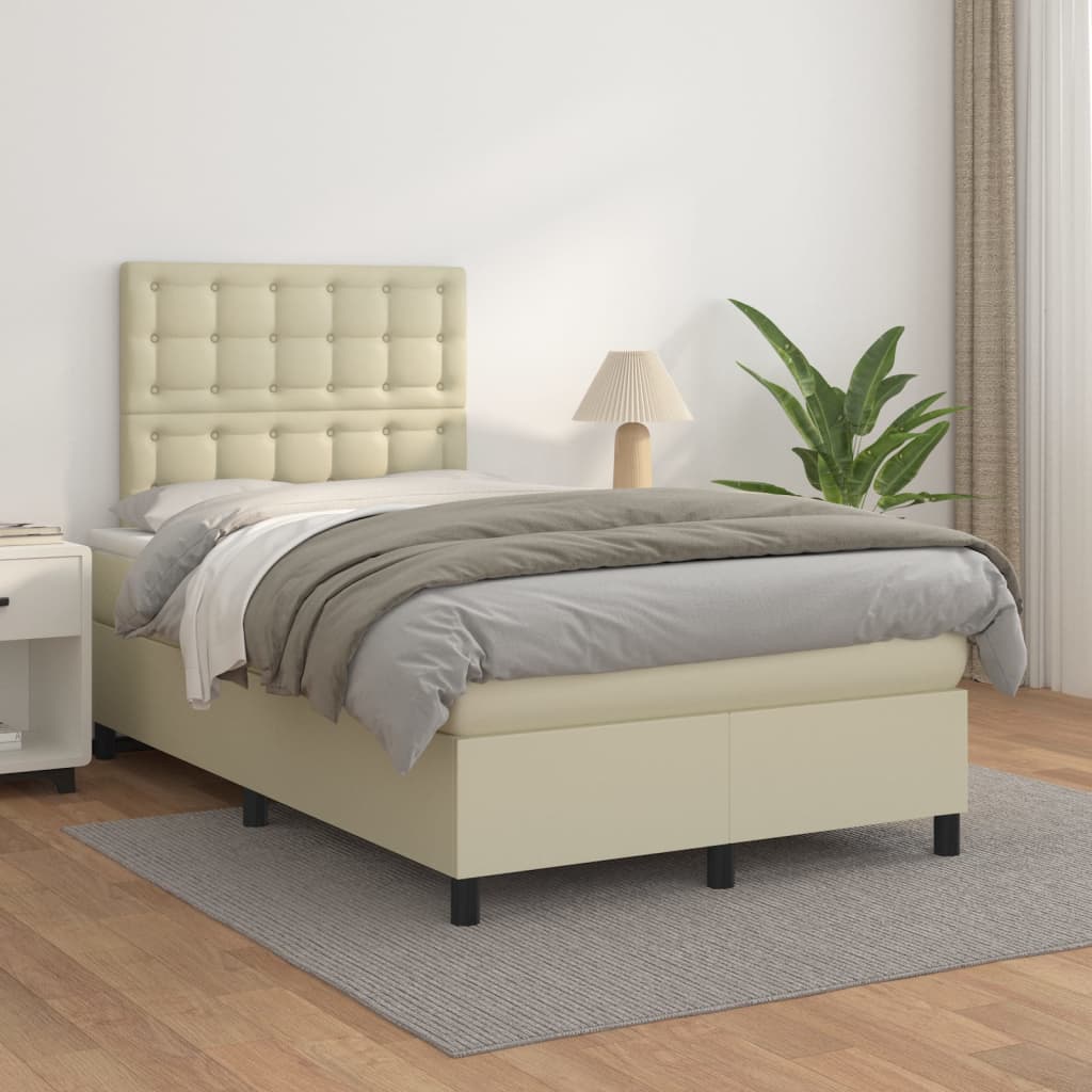 Κρεβάτι Boxspring με Στρώμα Κρεμ 120x200εκ. από Συνθετικό Δέρμα - Pakobazaar