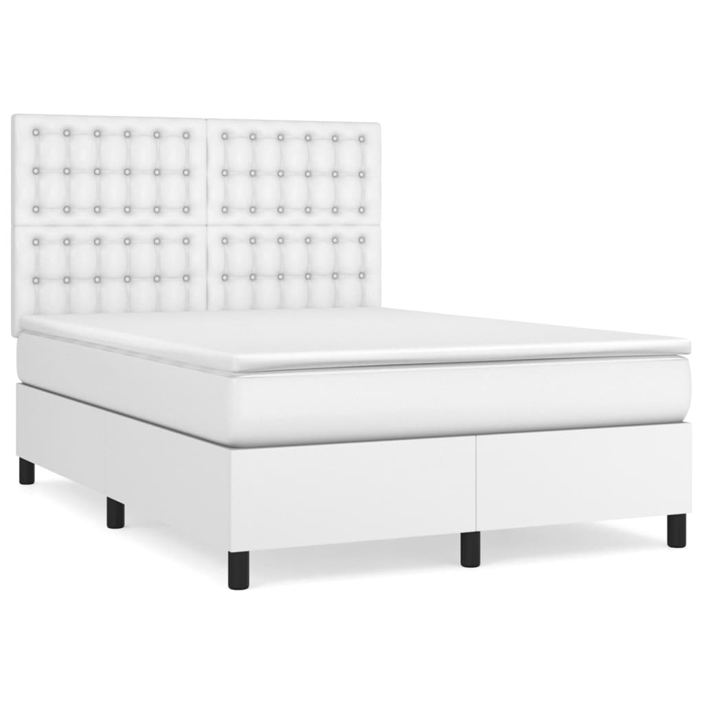 Κρεβάτι Boxspring με Στρώμα Λευκό 140x190εκ.από Συνθετικό Δέρμα