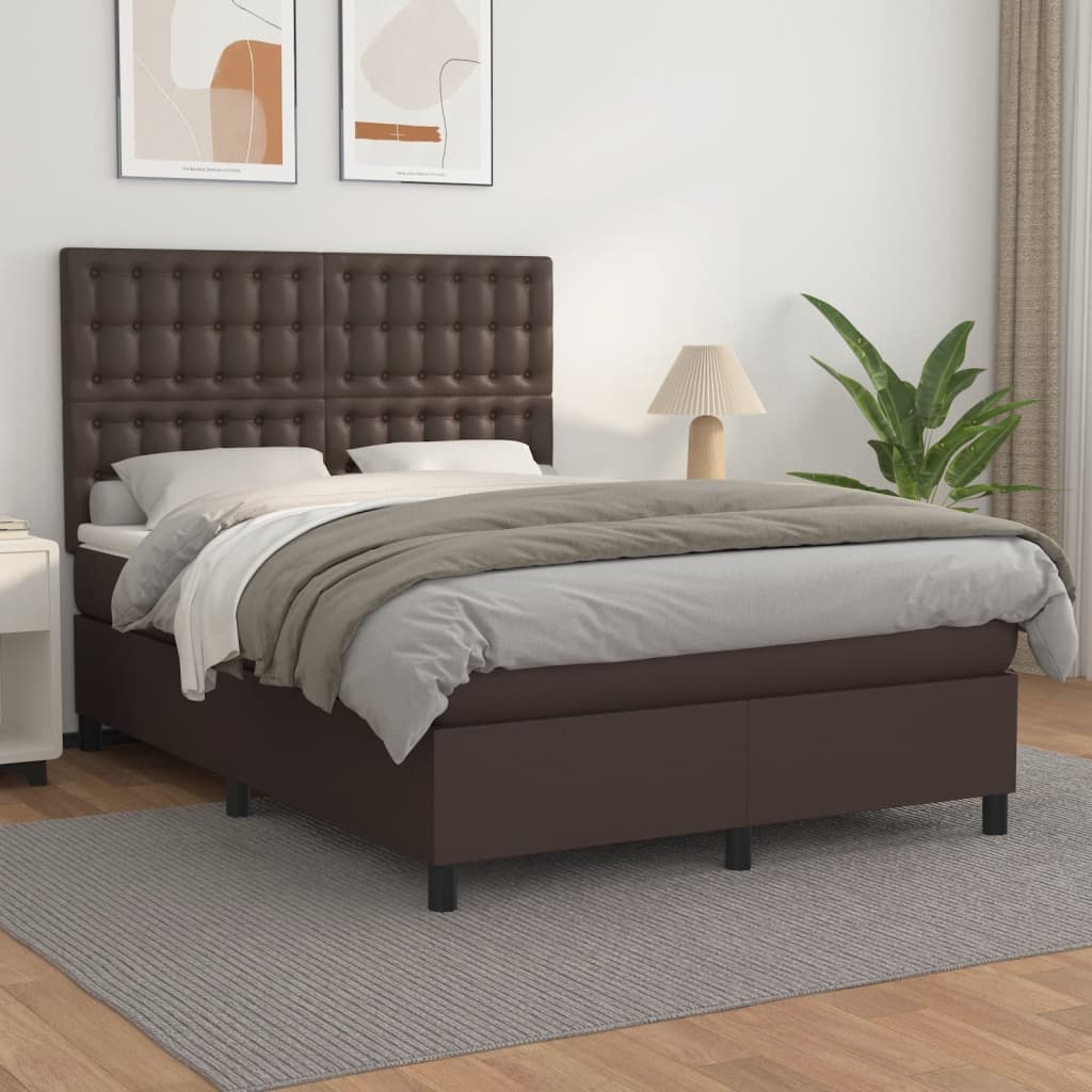 Κρεβάτι Boxspring με Στρώμα Καφέ 140x190εκ. από Συνθετικό Δέρμα