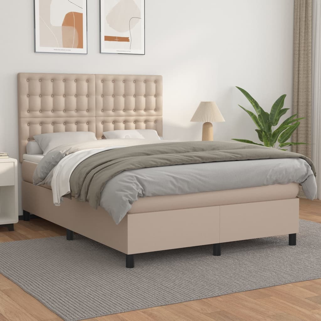 Κρεβάτι Boxspring με Στρώμα Καπουτσίνο 140x190εκ.από Συνθ.Δέρμα