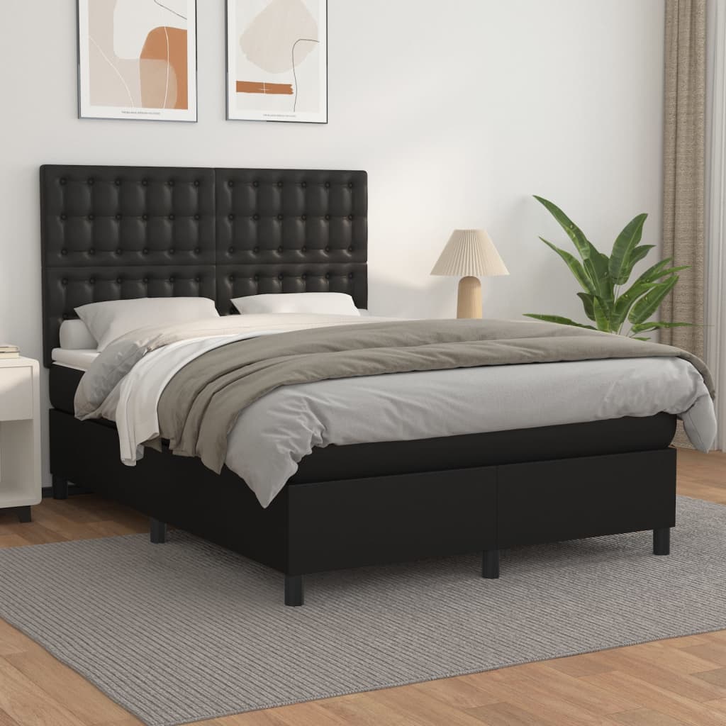 Κρεβάτι Boxspring με Στρώμα Μαύρο 140x200εκ.από Συνθετικό Δέρμα - Pakobazaar