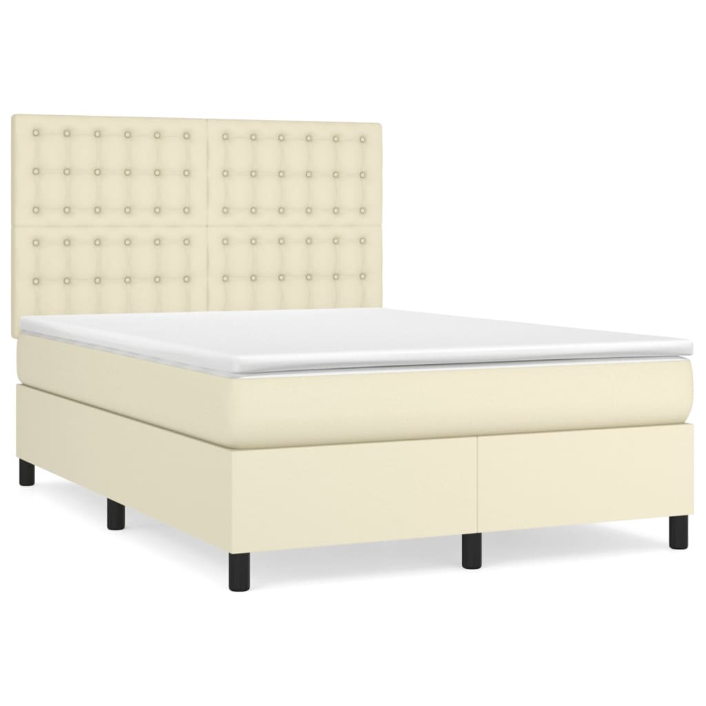 Κρεβάτι Boxspring με Στρώμα Κρεμ 140x200εκ. από Συνθετικό Δέρμα - Pakobazaar