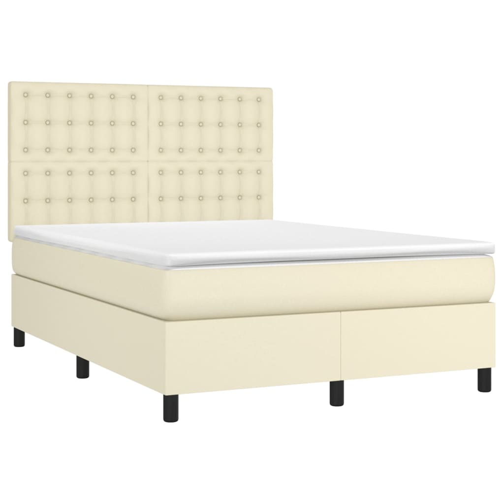 Κρεβάτι Boxspring με Στρώμα Κρεμ 140x200εκ. από Συνθετικό Δέρμα - Pakobazaar