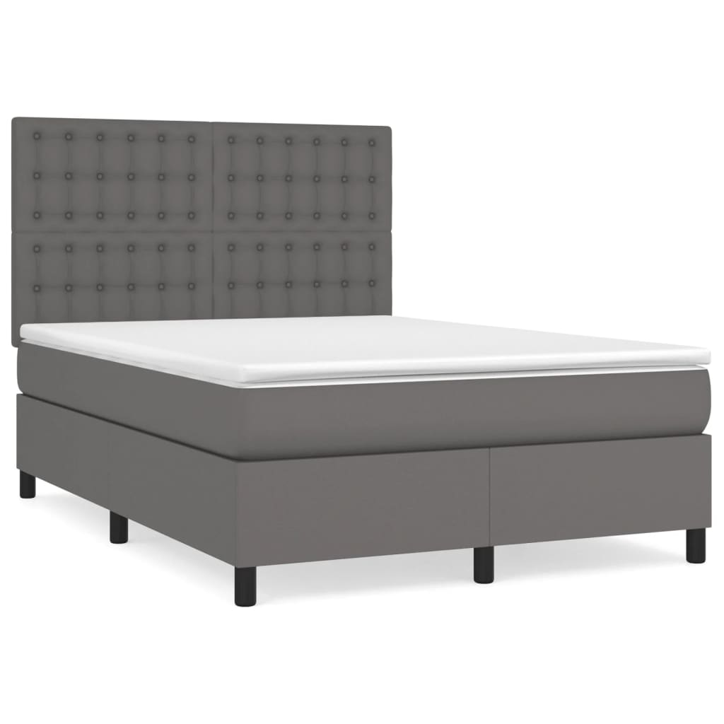 Κρεβάτι Boxspring με Στρώμα Γκρι 140x200εκ. από Συνθετικό Δέρμα