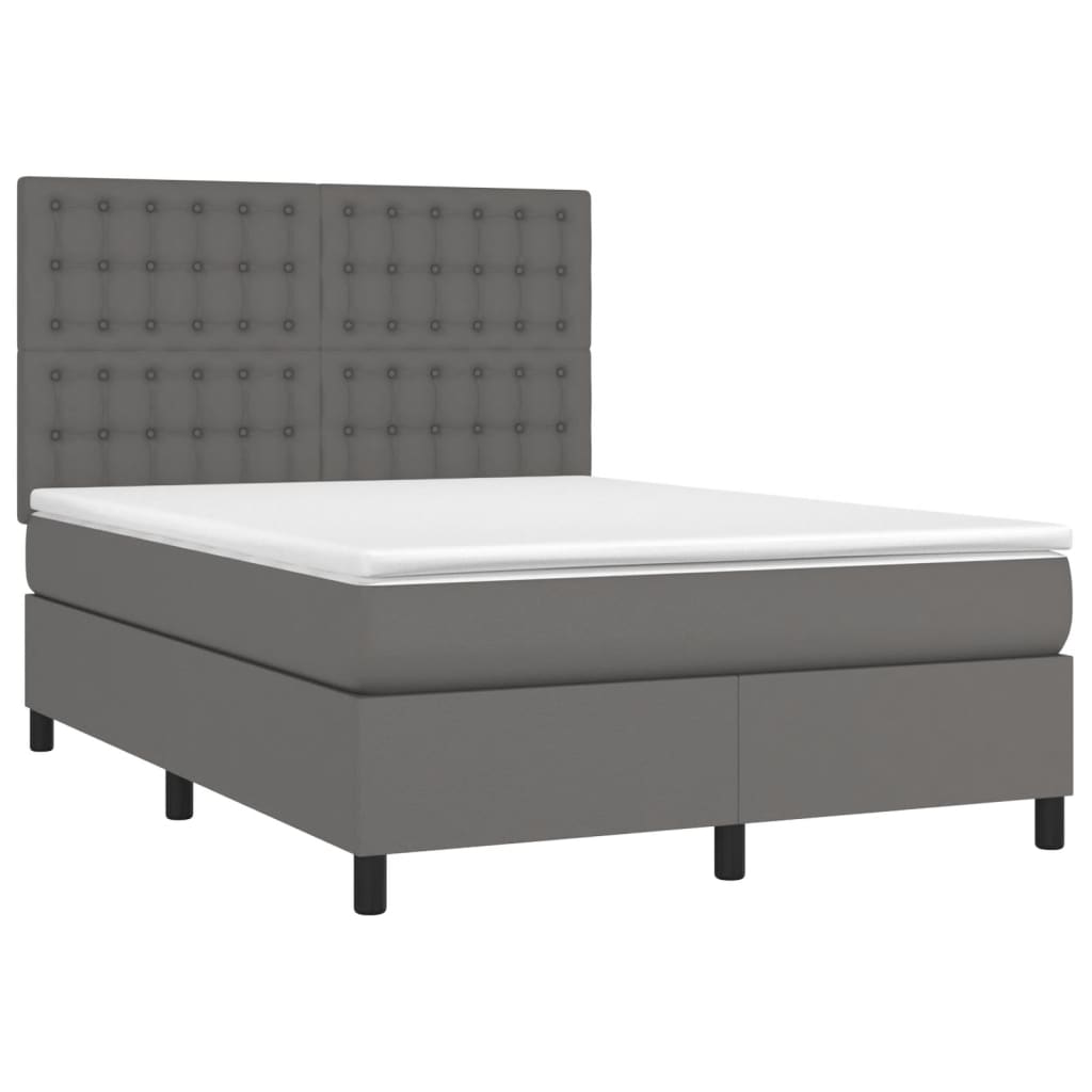 Κρεβάτι Boxspring με Στρώμα Γκρι 140x200εκ. από Συνθετικό Δέρμα