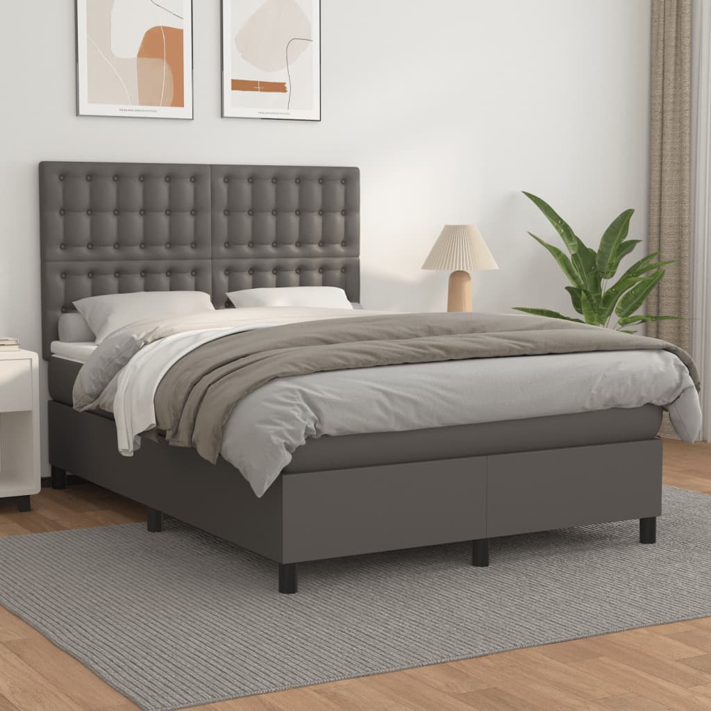 Κρεβάτι Boxspring με Στρώμα Γκρι 140x200εκ. από Συνθετικό Δέρμα