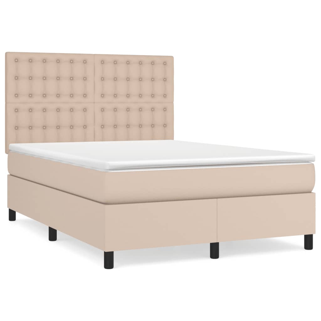 Κρεβάτι Boxspring με Στρώμα Καπουτσίνο 140x200εκ.από Συνθ.Δέρμα - Pakobazaar