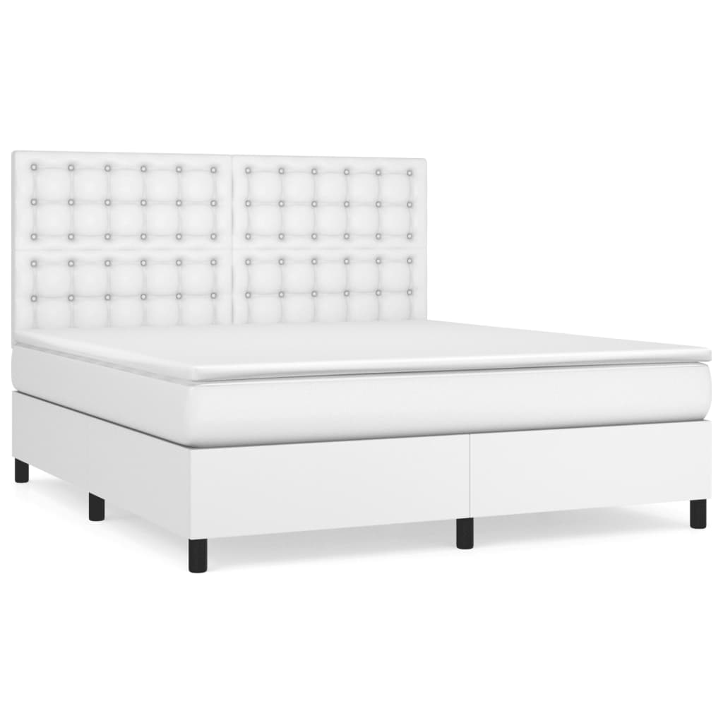 Κρεβάτι Boxspring με Στρώμα Λευκό 160x200εκ.από Συνθετικό Δέρμα