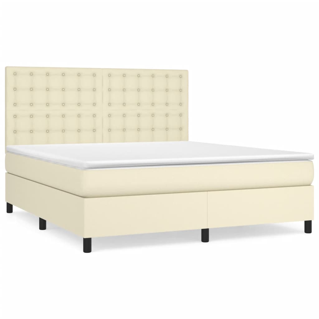 Κρεβάτι Boxspring με Στρώμα Κρεμ 160x200εκ. από Συνθετικό Δέρμα - Pakobazaar