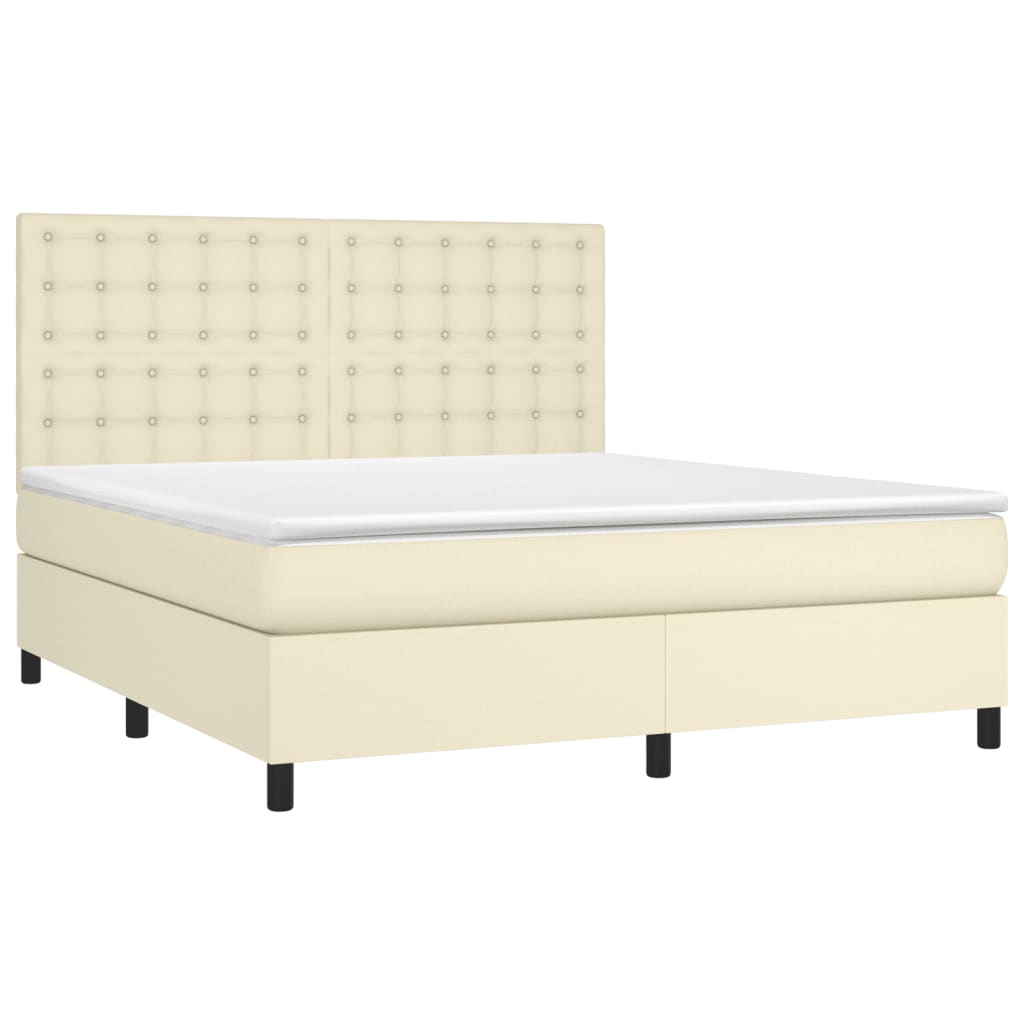 Κρεβάτι Boxspring με Στρώμα Κρεμ 160x200εκ. από Συνθετικό Δέρμα - Pakobazaar
