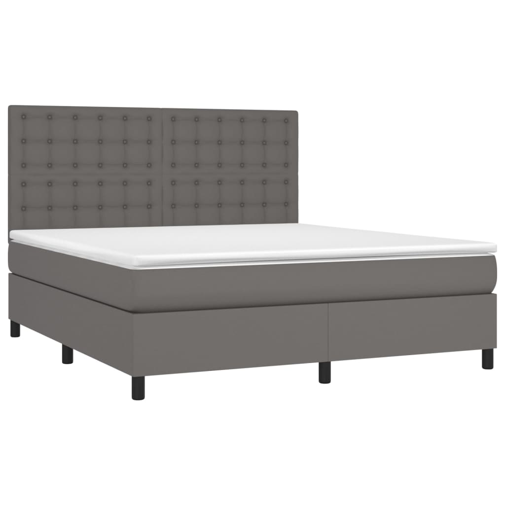 Κρεβάτι Boxspring με Στρώμα Γκρι 160x200εκ. από Συνθετικό Δέρμα