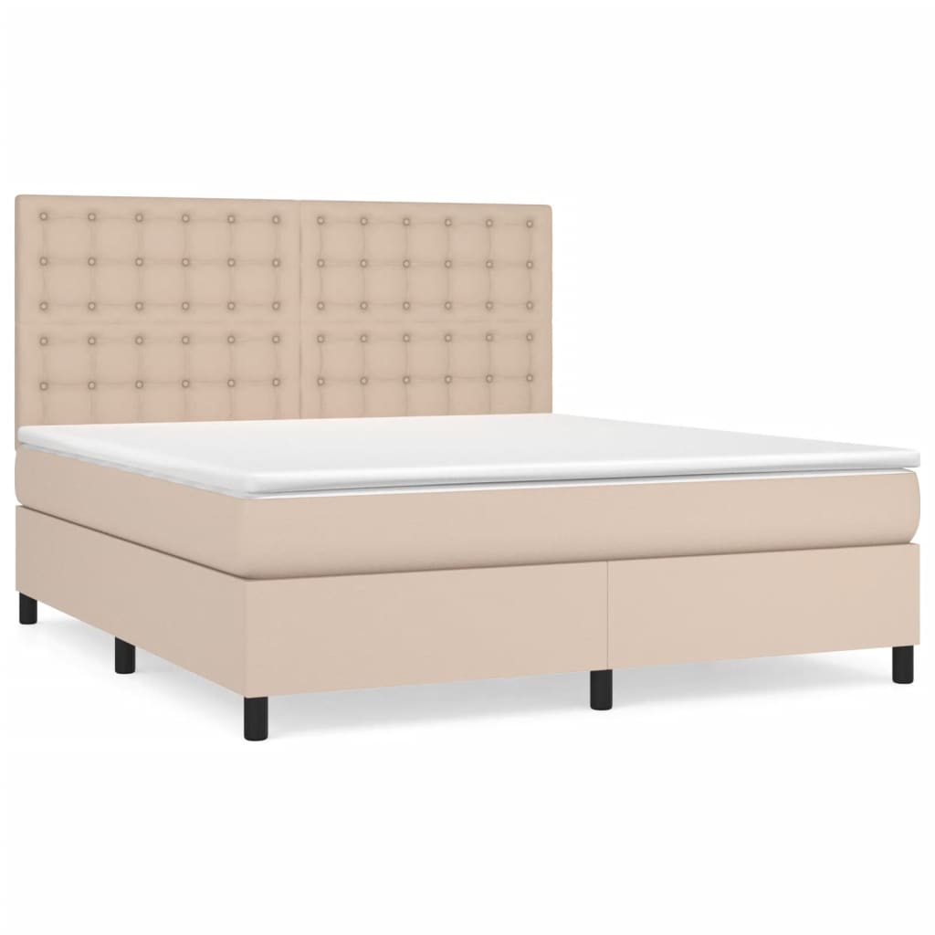 Κρεβάτι Boxspring με Στρώμα Καπουτσίνο 160x200εκ.από Συνθ.Δέρμα - Pakobazaar