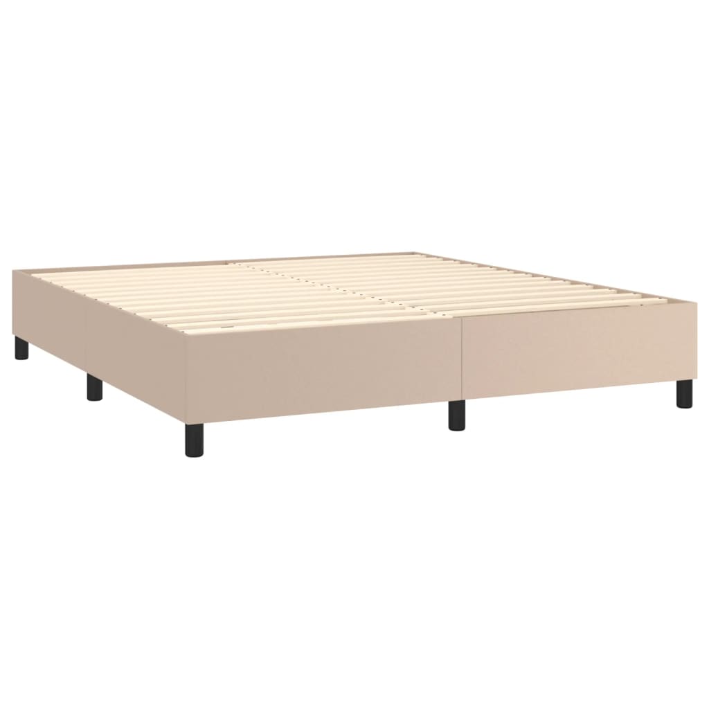 Κρεβάτι Boxspring με Στρώμα Καπουτσίνο 160x200εκ.από Συνθ.Δέρμα - Pakobazaar