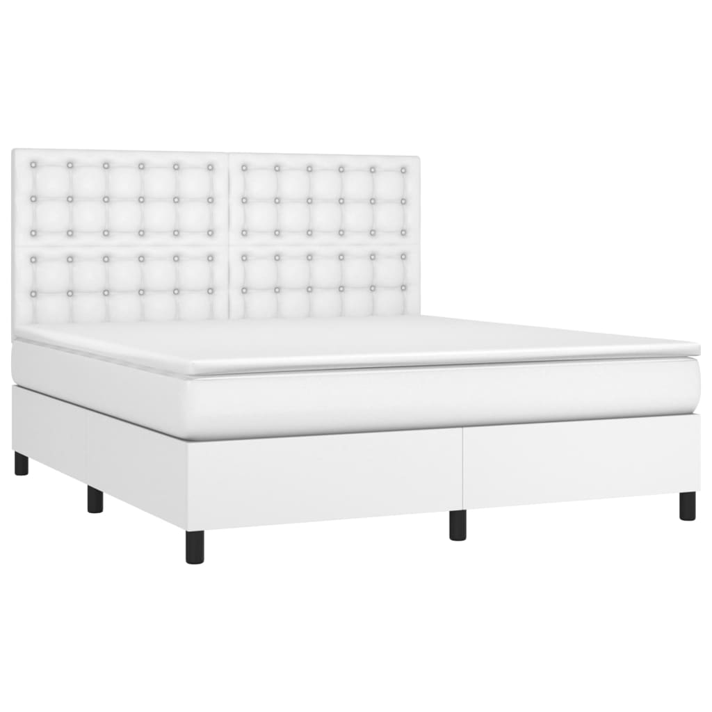 Κρεβάτι Boxspring με Στρώμα Λευκό 180x200 εκ. Συνθετικό Δέρμα