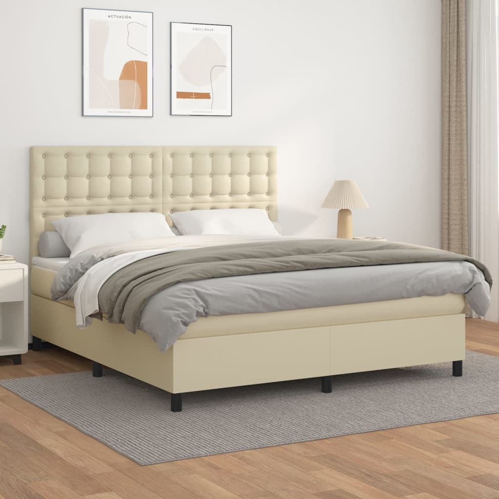 Κρεβάτι Boxspring με Στρώμα Κρεμ 180x200 εκ. Συνθετικό Δέρμα - Pakobazaar