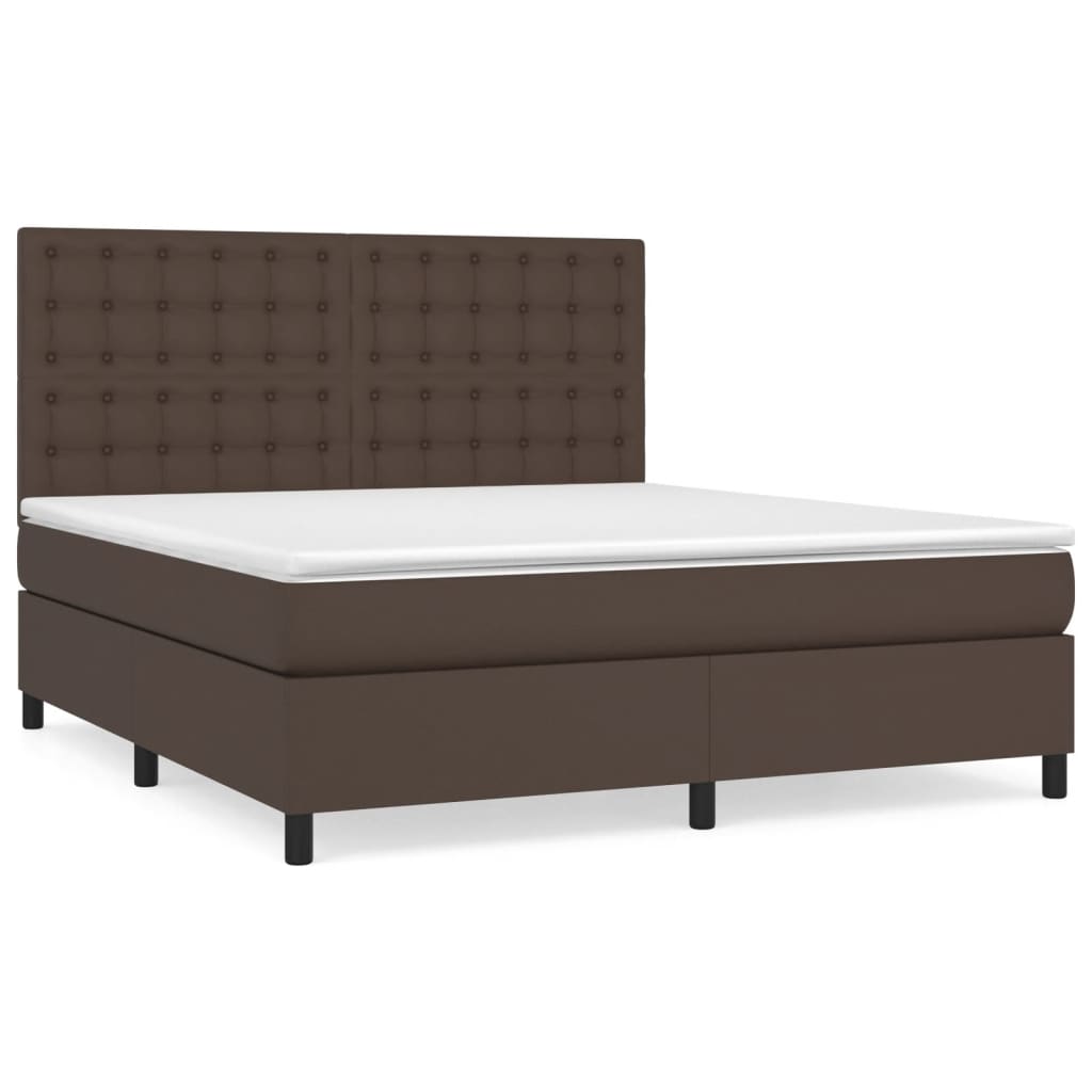 Κρεβάτι Boxspring με Στρώμα Καφέ 180x200 εκ. Συνθετικό Δέρμα