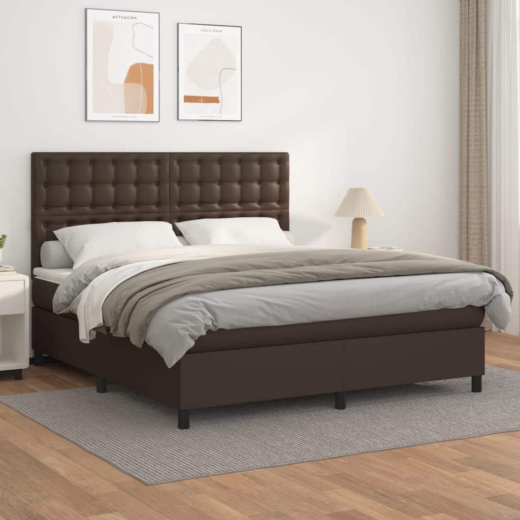 Κρεβάτι Boxspring με Στρώμα Καφέ 180x200 εκ. Συνθετικό Δέρμα