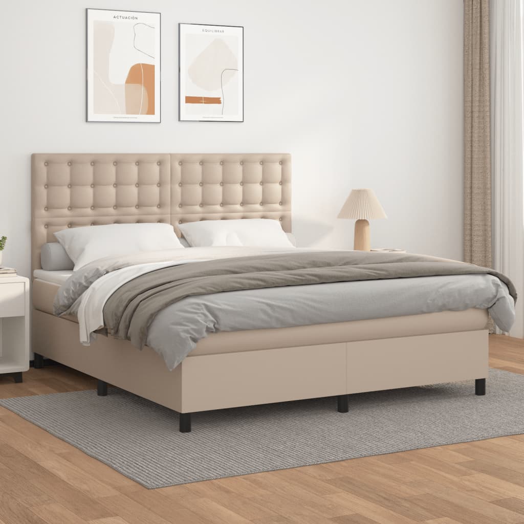 Κρεβάτι Boxspring με Στρώμα Καπουτσίνο 180x200 εκ. Συνθ. Δέρμα
