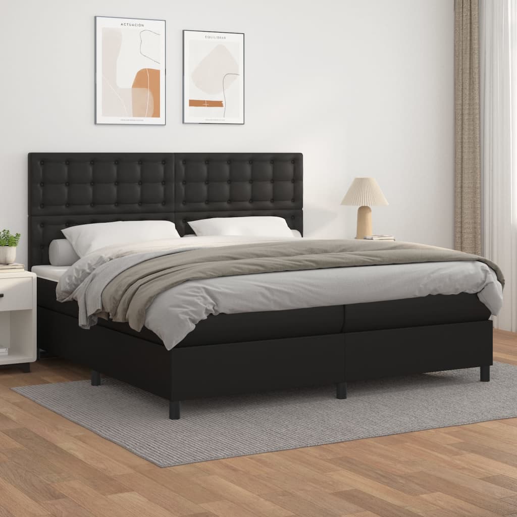 Κρεβάτι Boxspring με Στρώμα Μαύρο 200x200 εκ. Συνθετικό Δέρμα - Pakobazaar