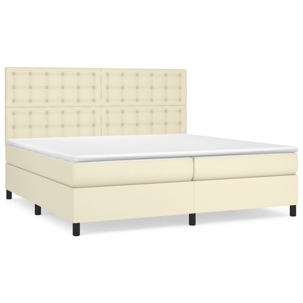 Κρεβάτι Boxspring με Στρώμα Κρεμ 200x200 εκ. Συνθετικό Δέρμα - Pakobazaar