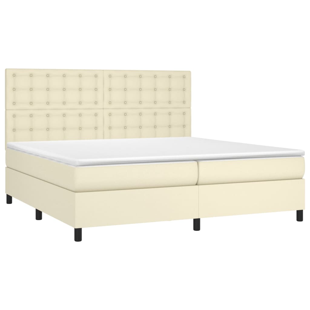 Κρεβάτι Boxspring με Στρώμα Κρεμ 200x200 εκ. Συνθετικό Δέρμα - Pakobazaar