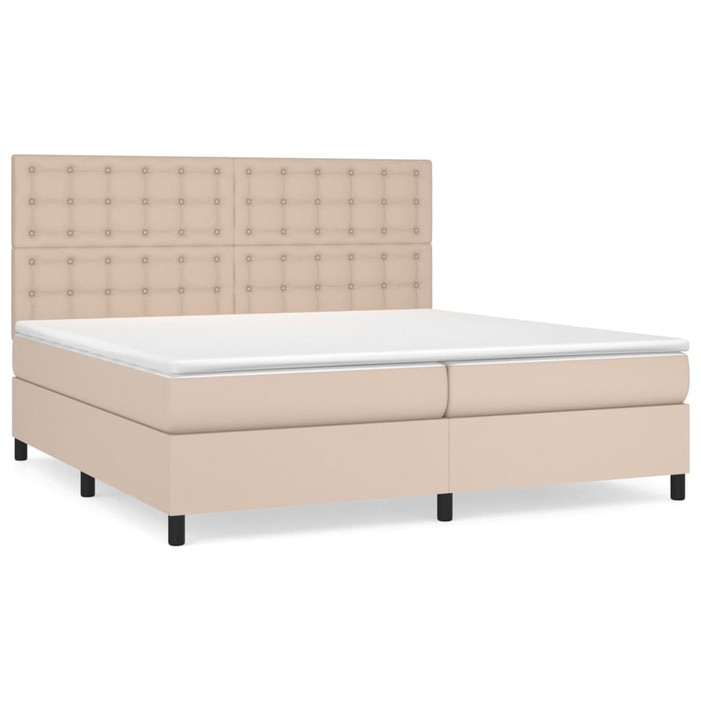 Κρεβάτι Boxspring με Στρώμα Καπουτσίνο 200x200εκ.από Συνθ.Δέρμα