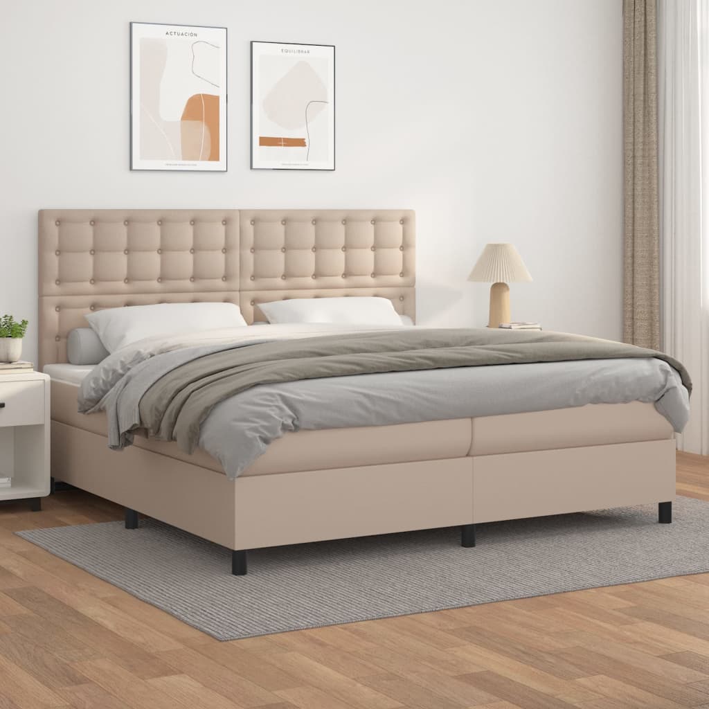 Κρεβάτι Boxspring με Στρώμα Καπουτσίνο 200x200εκ.από Συνθ.Δέρμα