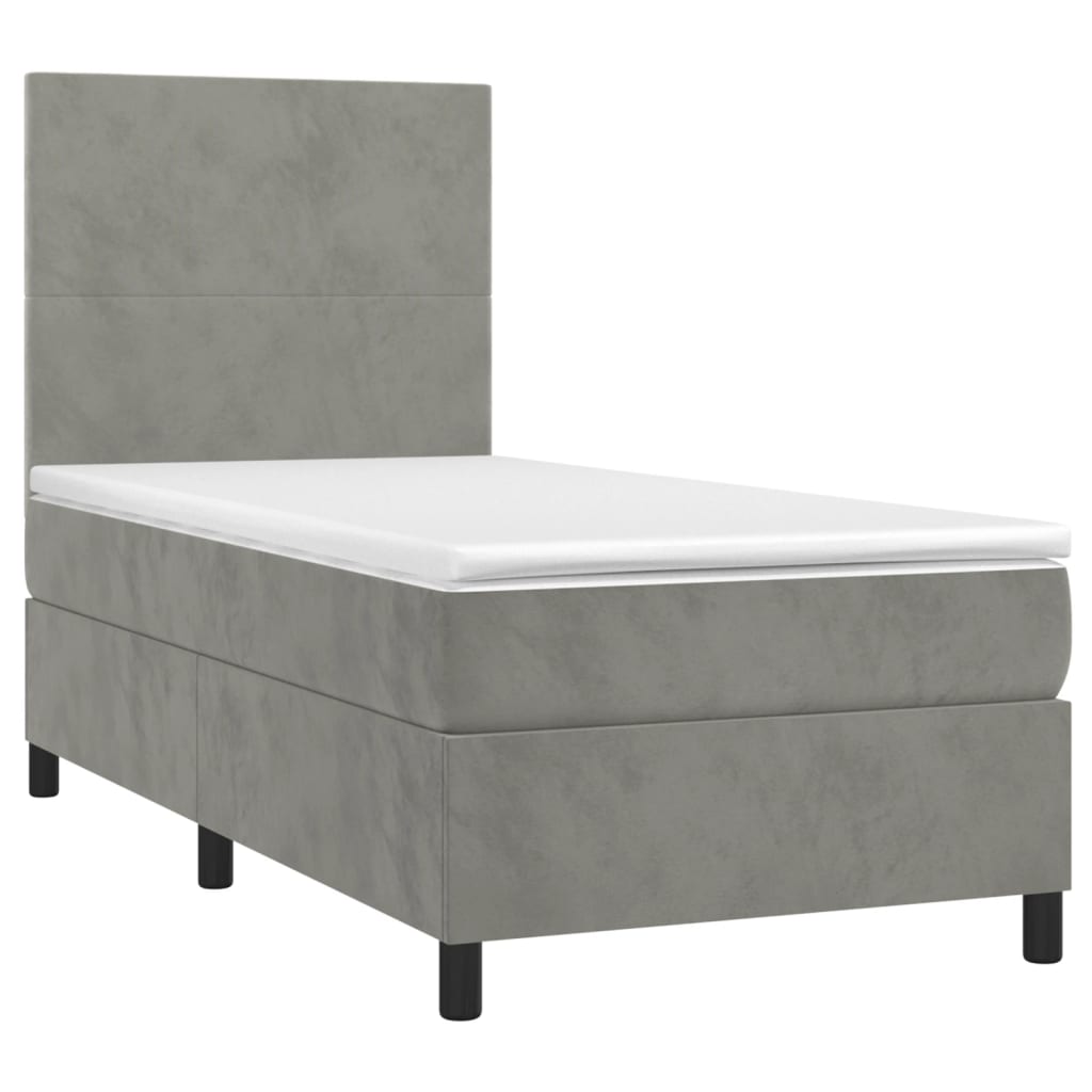 Κρεβάτι Boxspring με Στρώμα Ανοιχτό Γκρι 80x200 εκ. Βελούδινο - Pakobazaar