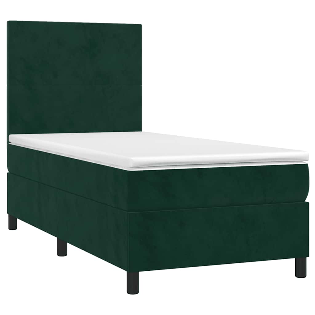 Κρεβάτι Boxspring με Στρώμα Σκούρο Πράσινο 90x190 εκ. Βελούδινο