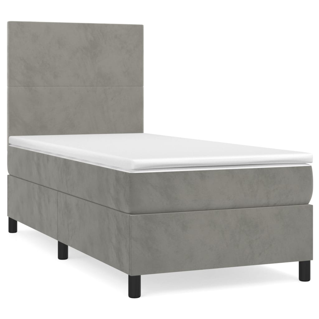 Κρεβάτι Boxspring με Στρώμα Ανοιχτό Γκρι 90x200 εκ. Βελούδινο - Pakobazaar