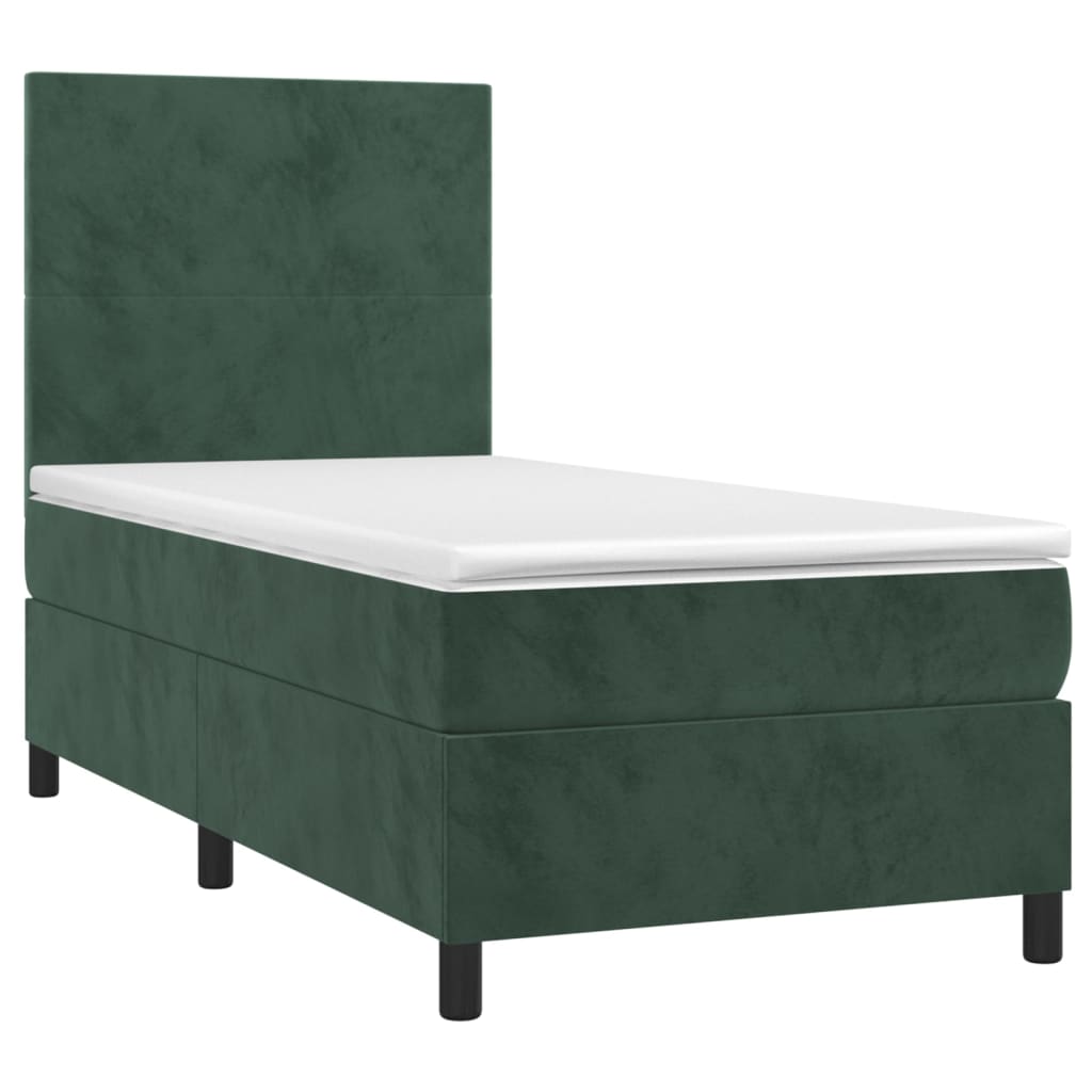 Κρεβάτι Boxspring με Στρώμα Σκούρο Πράσινο 90x200 εκ. Βελούδινο