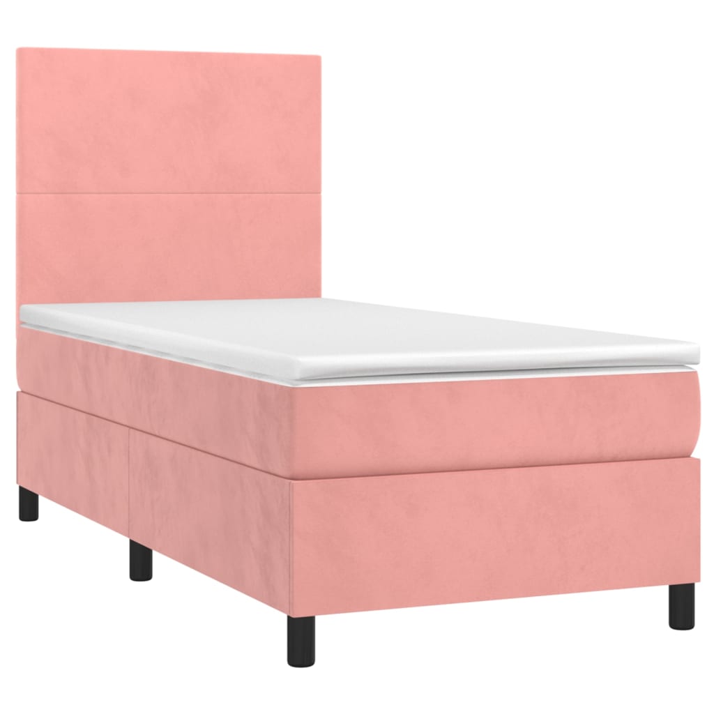 Κρεβάτι Boxspring με Στρώμα Ροζ 100x200 εκ. Βελούδινο