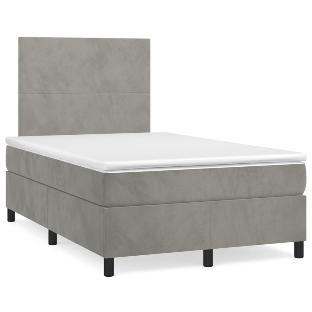 Κρεβάτι Boxspring με Στρώμα Ανοιχτό Γκρι 120x200 εκ. Βελούδινο