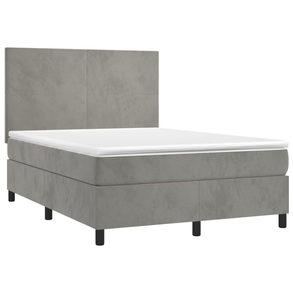 Κρεβάτι Boxspring με Στρώμα Ανοιχτό Γκρι 140x190 εκ. Βελούδινο